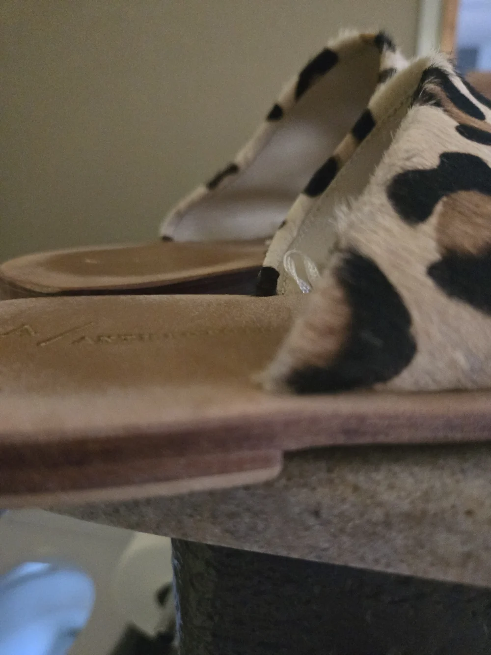 Anthropologie Leopard Print Slide Sandals - Tan, Black, Cream